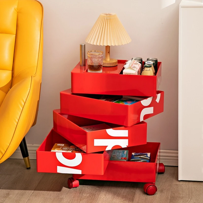 Exquisite 360 Rotating Removable Bedside Table File Cabinet Multi-Layer Drawer Edge Storage Cabinet