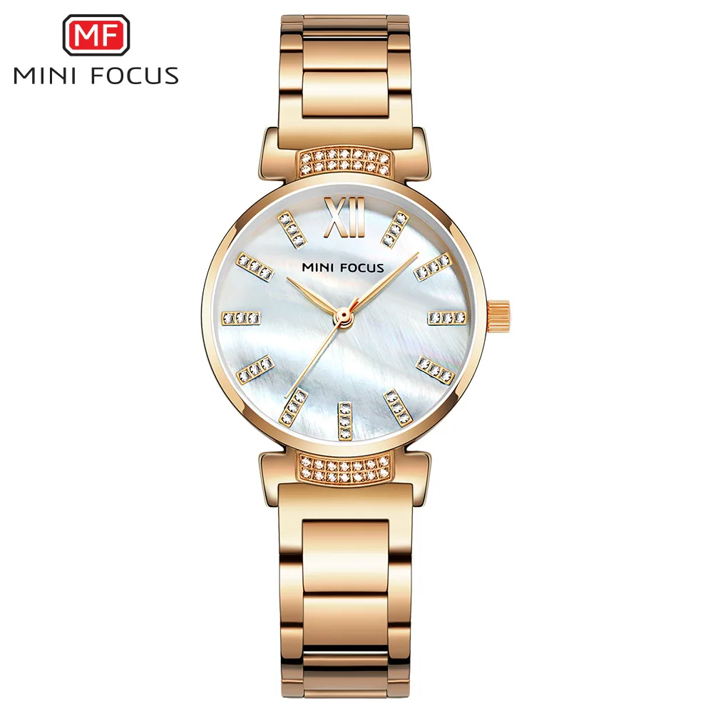 MINI FOCUS-reloj de cuarzo para mujer, pulsera de acero inoxidable con diamantes, elegante, a la moda, color azul, 0227