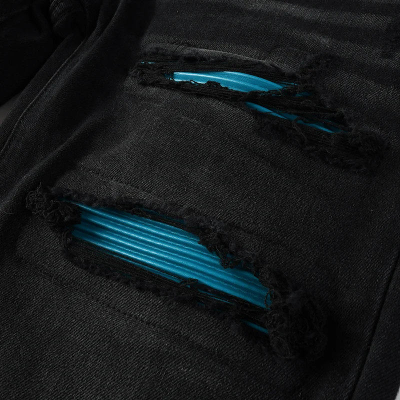 Street Fashion Designer Men Jeans Retro Black Gray Stretch Skinny Fit Patched Ripped Jeans Men Brand Hip Hop Denim Pants Hombre