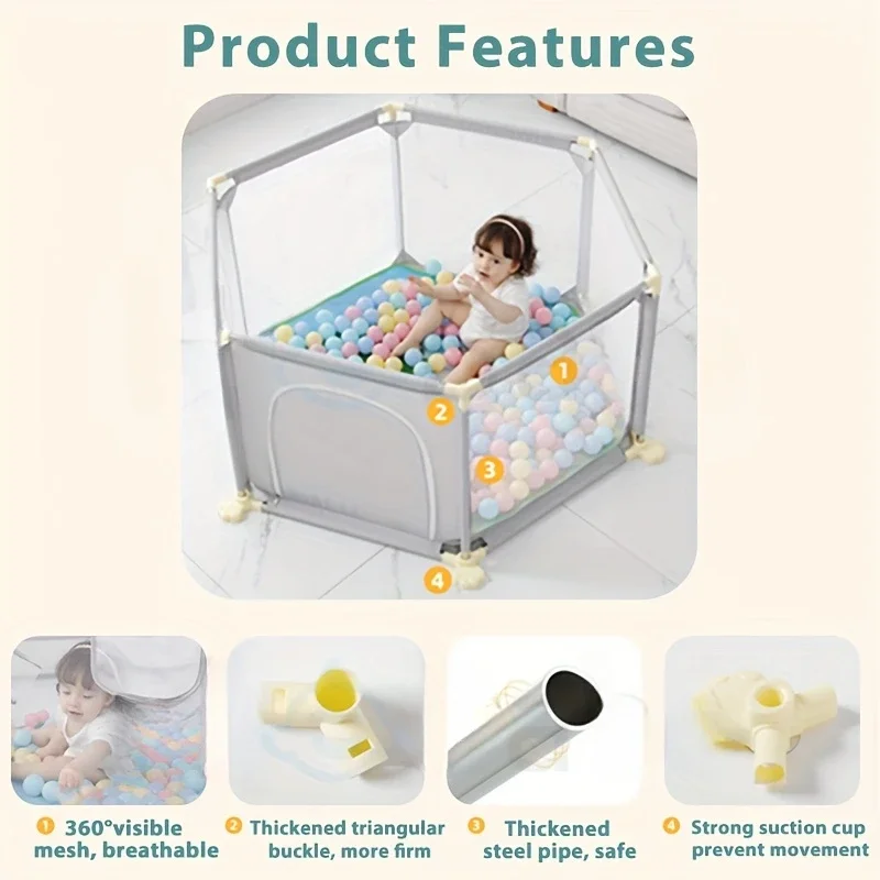 Portable Baby Playpen for Babies Toddlers Safety Baby Fence with Breathable Mesh Pull Tabs Indoor Outdoor Kids Activity Center