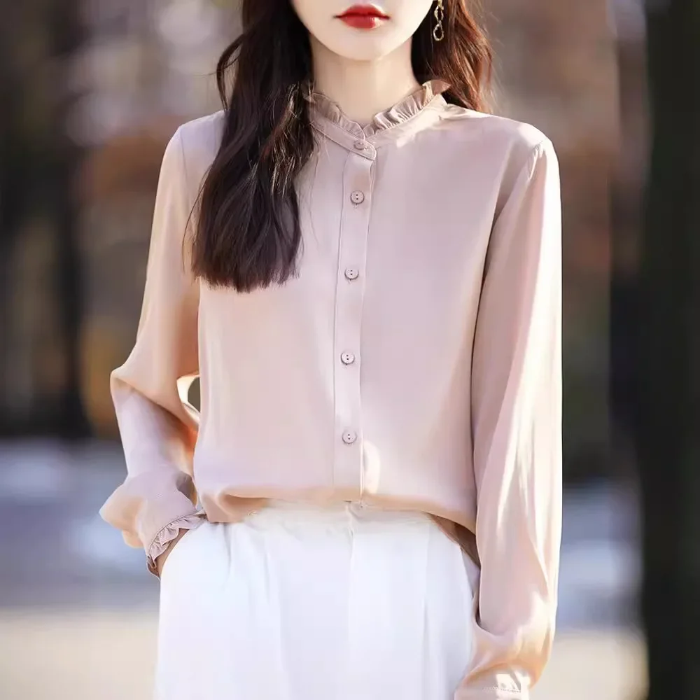 

25 years of spring and autumn new design lace stand-up collar long-sleeved shirt fashionable loose inner backing top women's