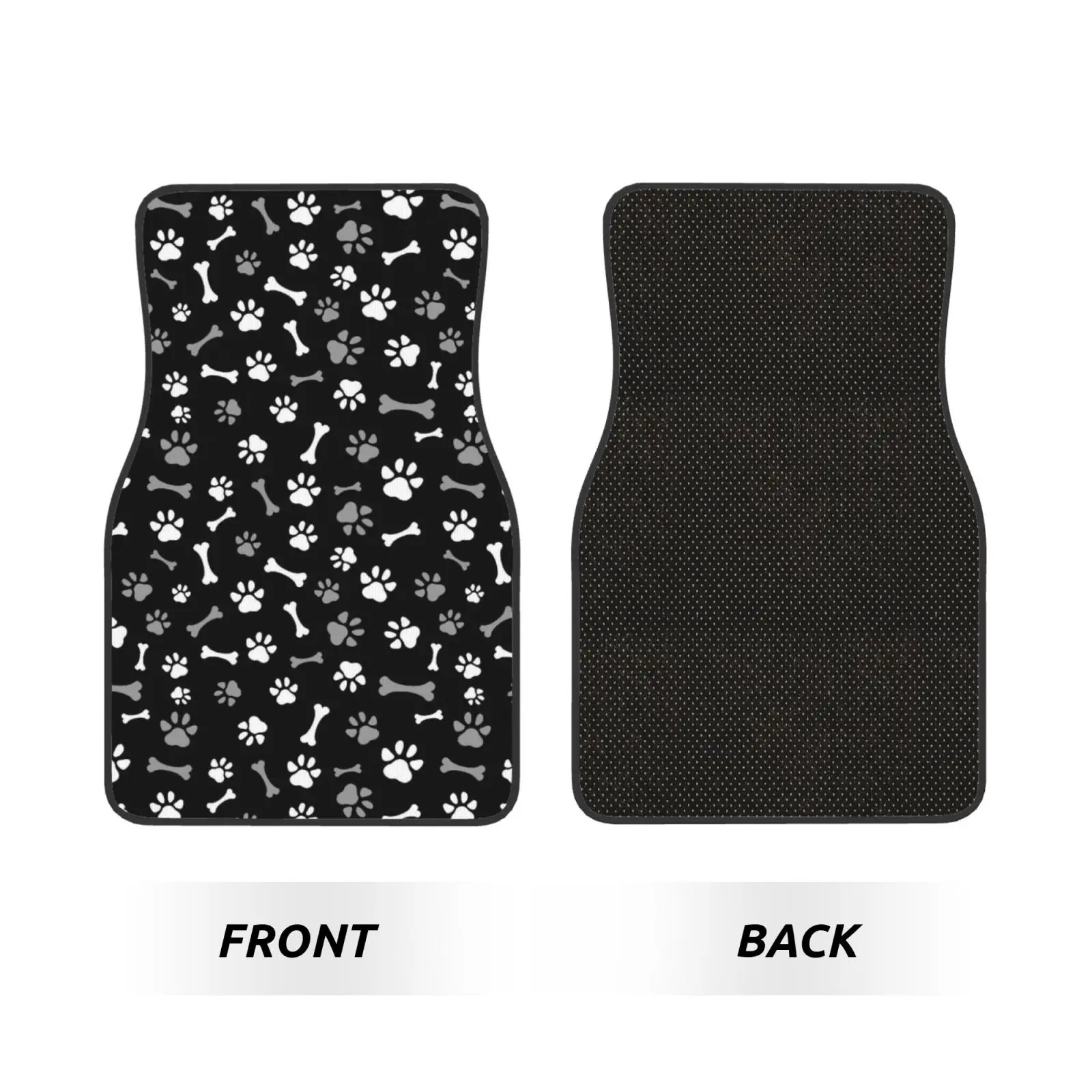 White Dog Paw Prints and Bones Print Car Floor Mats Durable Car Carpet Mat Set of 4pcs with Anti-Slip Backing Fit for SUV Trucks