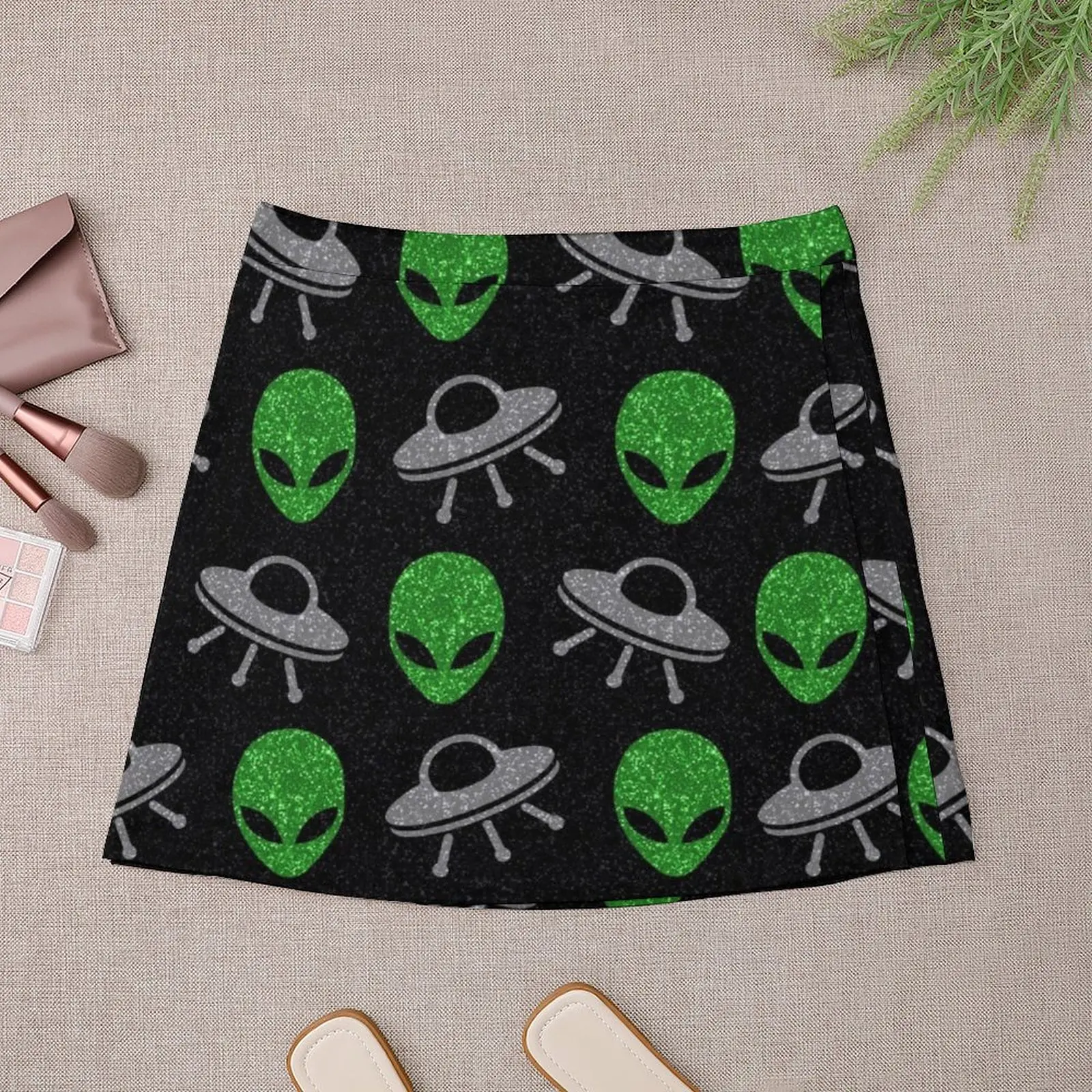 Minifalda con patrón de OVNI para mujer, pantalones de falda, hacer contacto, Alien