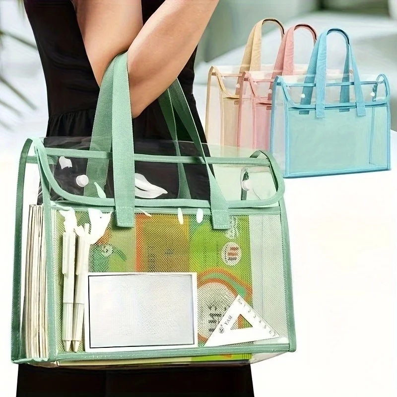 1 Buah Pengatur Folder File PVC Transparan Besar dengan Banyak Kompartemen untuk Tablet, Penyimpanan Perlengkapan Sekolah