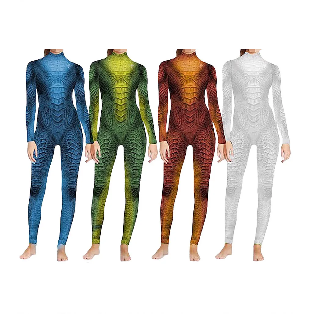 أزياء أداء الحيوانات الزواحف بدلة السحلية النسائية أزياء الهالوين التأثيرية