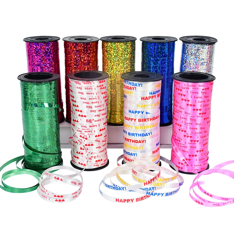 100yards/Roll Laser Ribbon Party Balloon Ribbons Birthday Hanging Garland Wedding Christmas Decoration Gift Bow Wrapping Craft