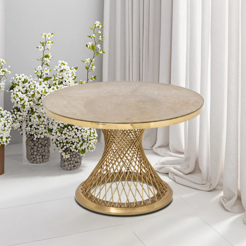 Wedding Reception Round Mirror Glass Top Stainless Steel Classic and Versatile Banquet Furniture China Tables and Chairs for