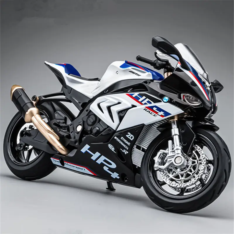 

1:12 S1000RR HP4 Race Alloy Top Роскошная модель спортивного мотоцикла Литье под давлением Металлическая модель шоссейного гоночного мотоцикла Звук Свет Подарок для детей