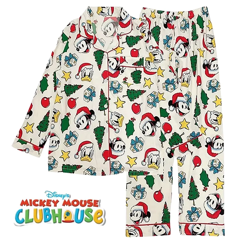 Disney Mickey Cartoon Long-sleeved Pajamas Two-piece Set Christmas Couples Dormitory Students Home Clothes Girls Gifts perimeter