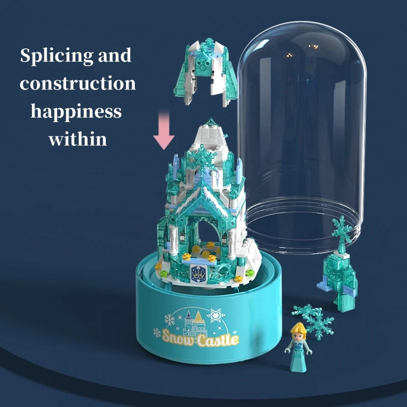 Castle Fairy Tale Town Spaceship Building Blocks Rotating Music Box Creative Assembly Children's Toys