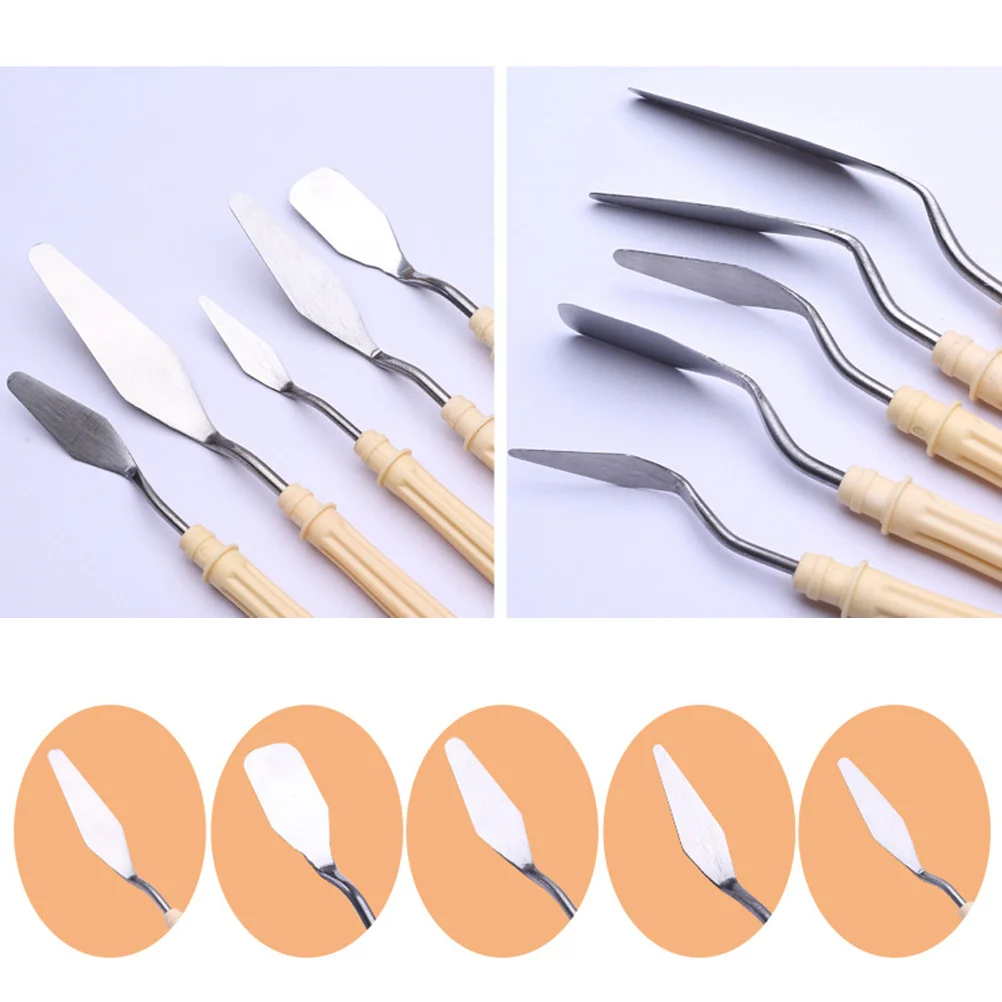 5Pcs Spatula Set Stainless Steel Non Rusting Essential Artist Tool for Various Scenarios Scraper Spatula Color Mixing Tool