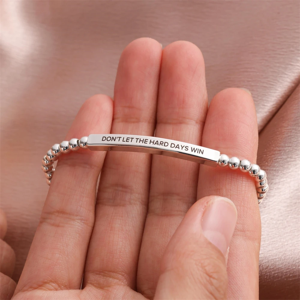 

Personalized Inspired Jewelry Engraved Name ID Bracelet Stainless Steel Beaded Bracelets Stretch Chain Custom Daughter Son Gift