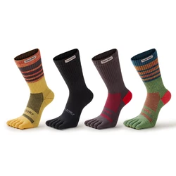 5 Pairs/lot Cotton Men's Sports Split Toe Socks Absorb Sweat Prevent Odor Autumn Towel Base Terry Long Tube Five Finger Socks