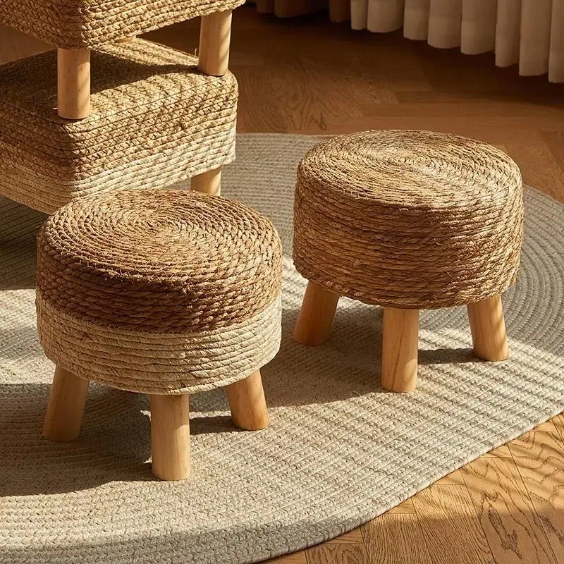 Grass Woven Stool, Rural Low Stool, Rattan Woven Shoe Changing Stool, Thickened Woven Seat Cushion Stool