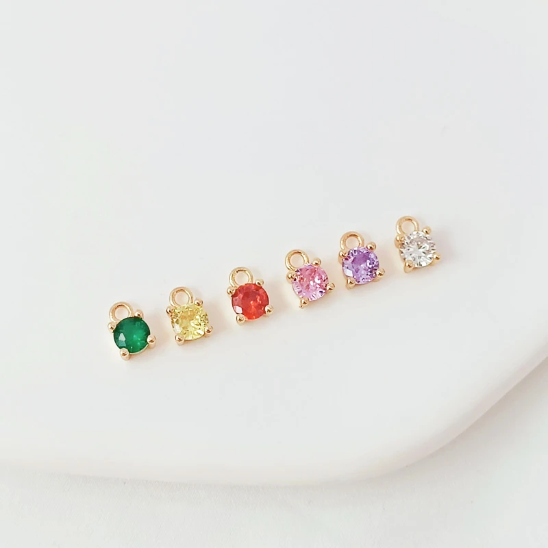 

8 Pieces 14K Copper Clad Gold Four Prongs Slightly Set Round Colored Zircon Pendant Handmade DIY Bracelet Earrings Small Pendant