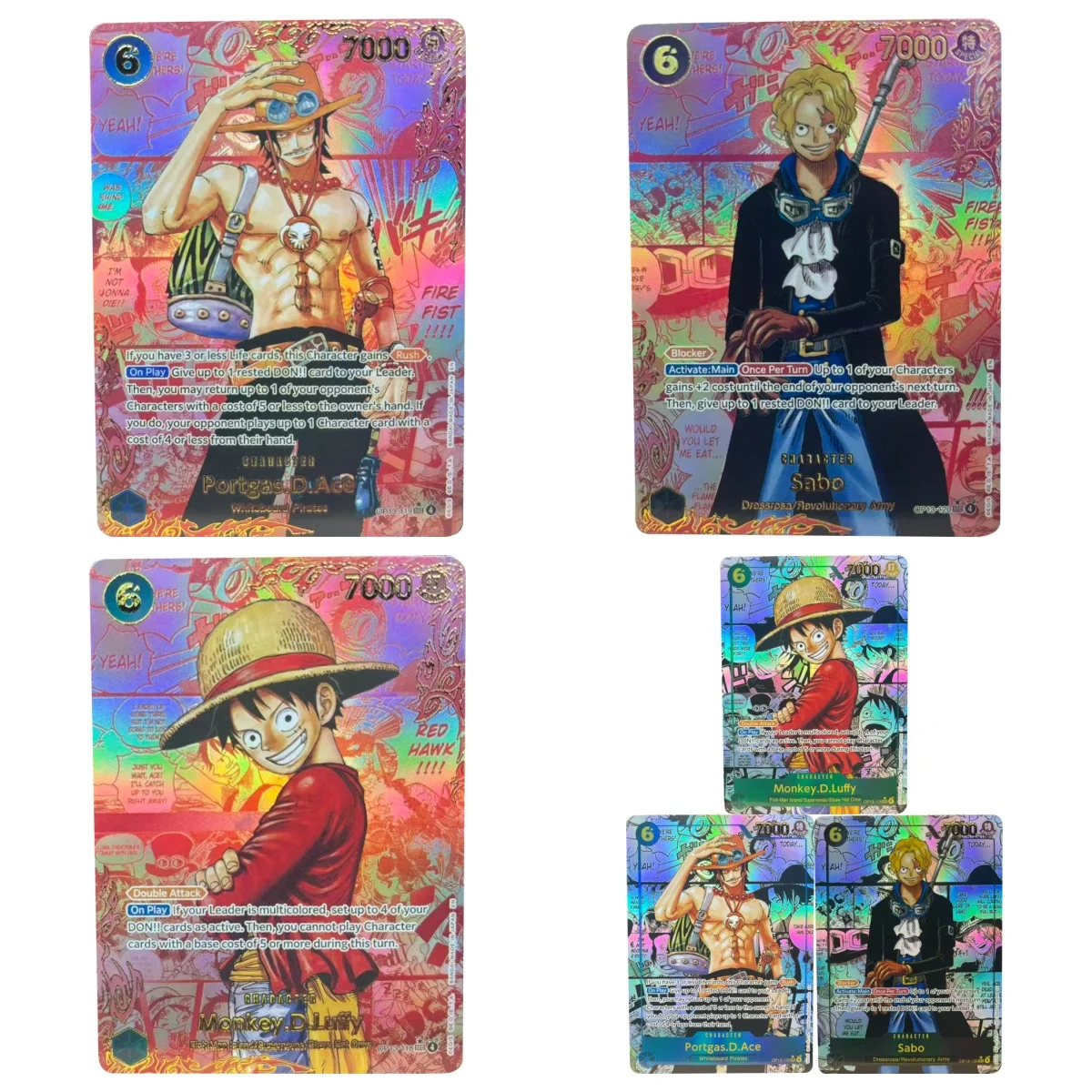 ONE PIECE Sammelkarten Sabo Portgas D. Ace Monkey D. Ruffy OP13 DE DIY Hochwertiges, selbstgemachtes Spiel Anime-Karten Geschenkspielzeug
