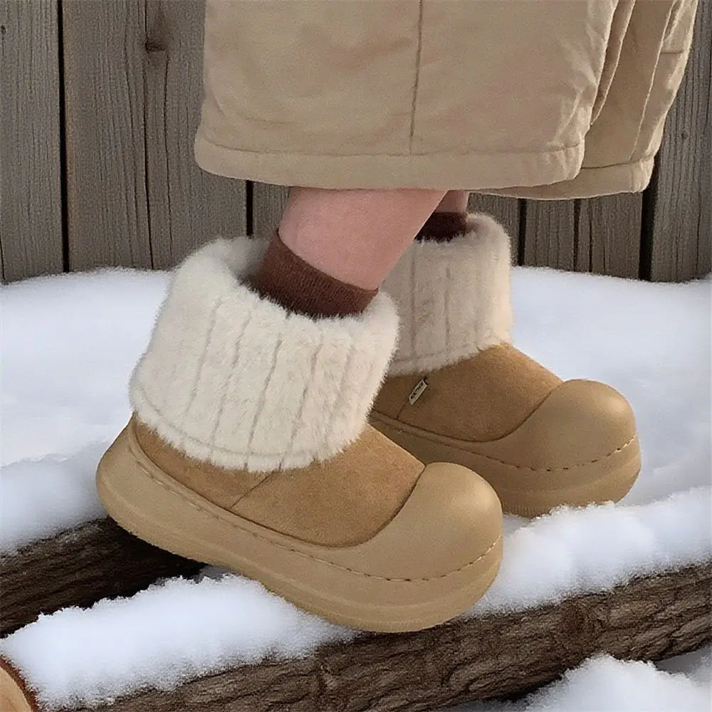

New winter short plush collar boots woman warm fleece lined snow shoes women's slip on ankle boot ladies concise booties furry