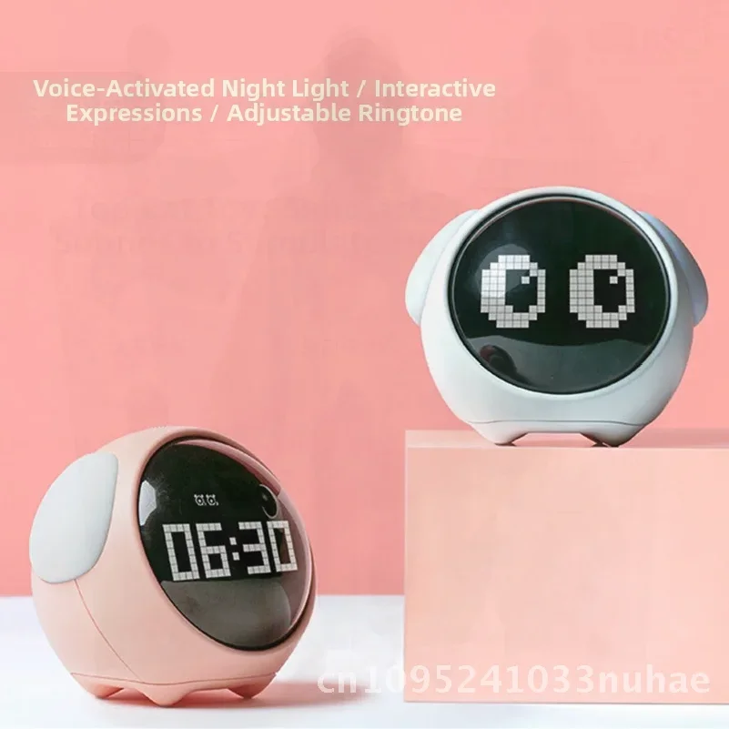 Children's LED Expression Pixel Alarm Clock Smart Luminous Digital Bedside Snooze Clock Student