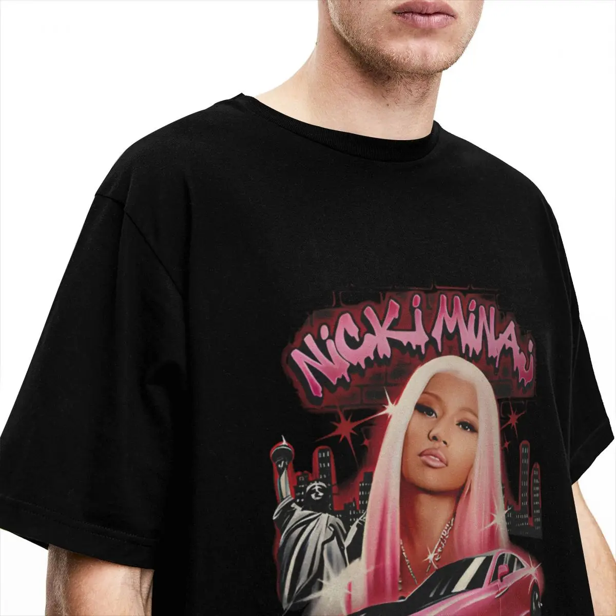 Airbrush Nicki Minaj Men Women's T Shirt 2024 Pink Friday 2 World Tour Merch Vintage Tee Shirt Short Sleeve Crew Neck T-Shirt