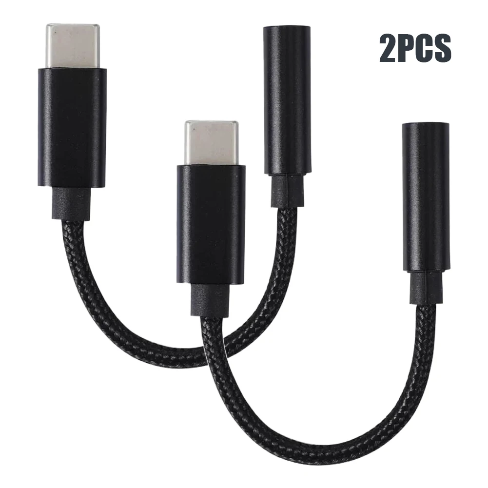 プラグアンドプレイフレキシブルヘッドフォンタイプC〜3.5mmジャック、編組、アルミニウム合金、USBアダプター、スマートフォン通話、ホームオフィス、2個