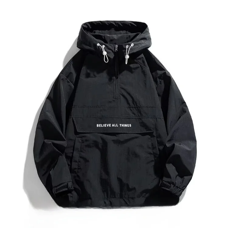 Men's Lightweight Half Zip Hooded Windbreaker Waterproof Jacket 