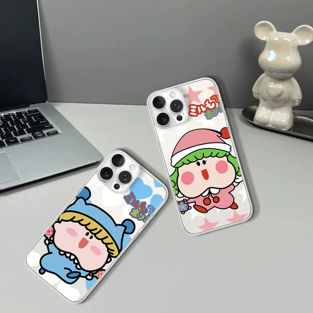 Cute Little Girl Pinkl Cartoon Couple Phone Case For Samsung A04 05S 555G 23 24 PLUS S22 ULTRA Transparent