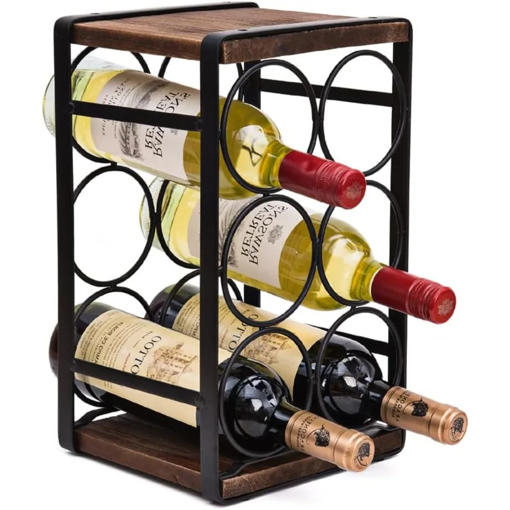 Rustic Wood Countertop Wine Rack 6 Bottles No Need Assembly Brown