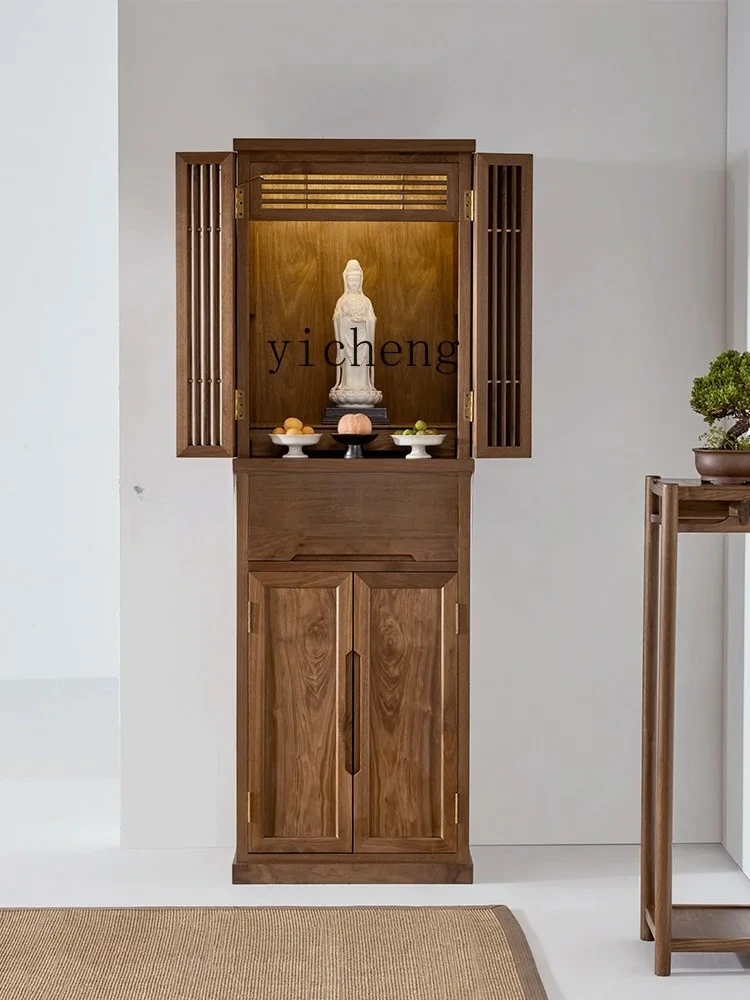 v4 Buddha Cabinet Worship Table Home Modern Simple Black Walnut Wood Standing Cabinet desk decoration