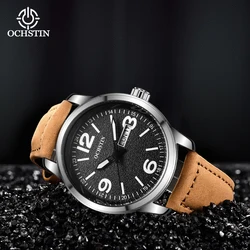 OCHSTIN 2026 Men Watches Waterproof Top Brand Luxury Leather Casual Sports Quartz Wristwatch Military Man Watch For Men relogio