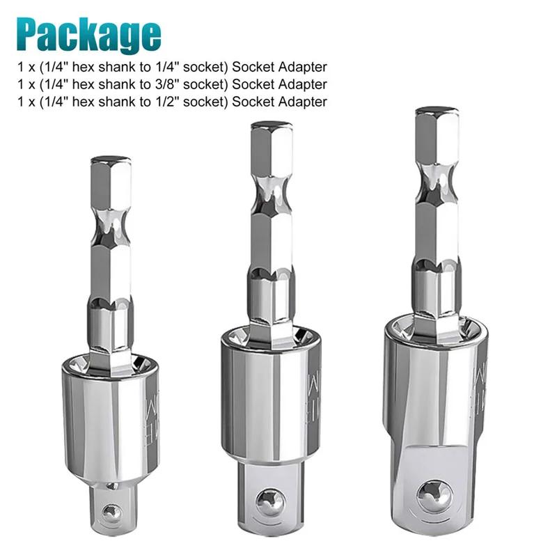 360 ° Drehbare elektrische Bohrmaschinen-Steckdosen-Adapter-Sets für Schlagschrauber mit Sechskantschaft 1/4 Zoll, 3/8 Zoll, 1/2 Zoll – Detail 1