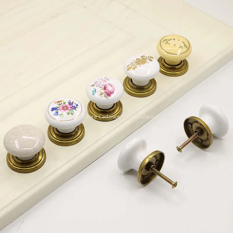 Zinc Alloy Cabinet Knob, Ceramic Pull Handle for Drawer Wardrobe Cupboard, Classic Farmhouse Kitchen Bathroom Furniture Hardware