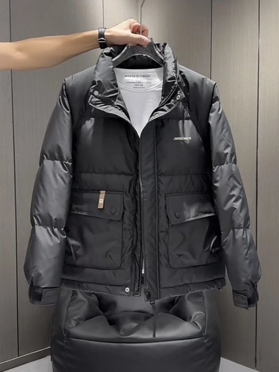 

Men's Winter Thiened Warm White Du down Jaet Casual Stand Collar Outerwear Large ket Versatile Top Youth Faion