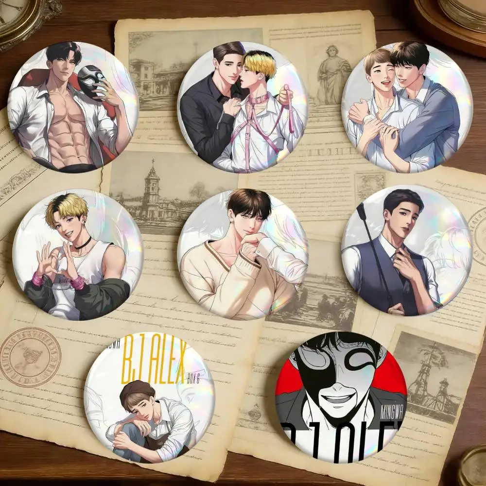 Anime B BJ Alex 01 Badges 25 32 44 58 75 Mm Round Cosplay Pin Bag Decor Fans Collect Friends Gifts Brooch Souvenir