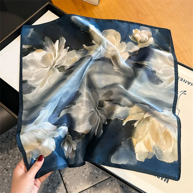 

100% Silk Women Scarf High-Quality Luxury 53cm Square Scarves Oil Painting Style Neck Hair Hand Wrist Bandana Tie Shawls Design
