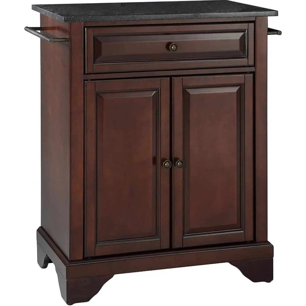 Granite Top Small Portable Rolling Kitchen Island Storage Cart, Microwave Stand, Mahogany