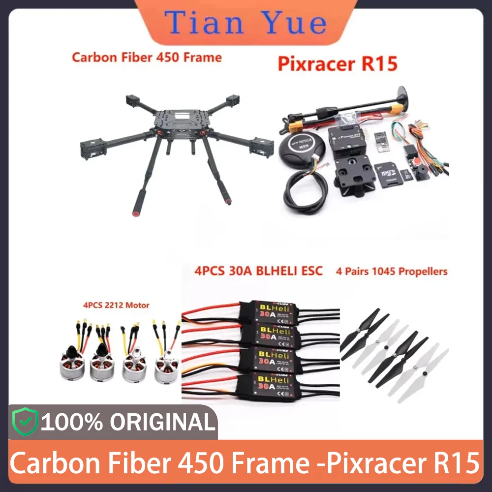 

450mm Carbon Quadcopter - Pixhawk Flight Control 2212 Motor BLHELI 30A ESC Wireless Telemetry Landing Gear Kit