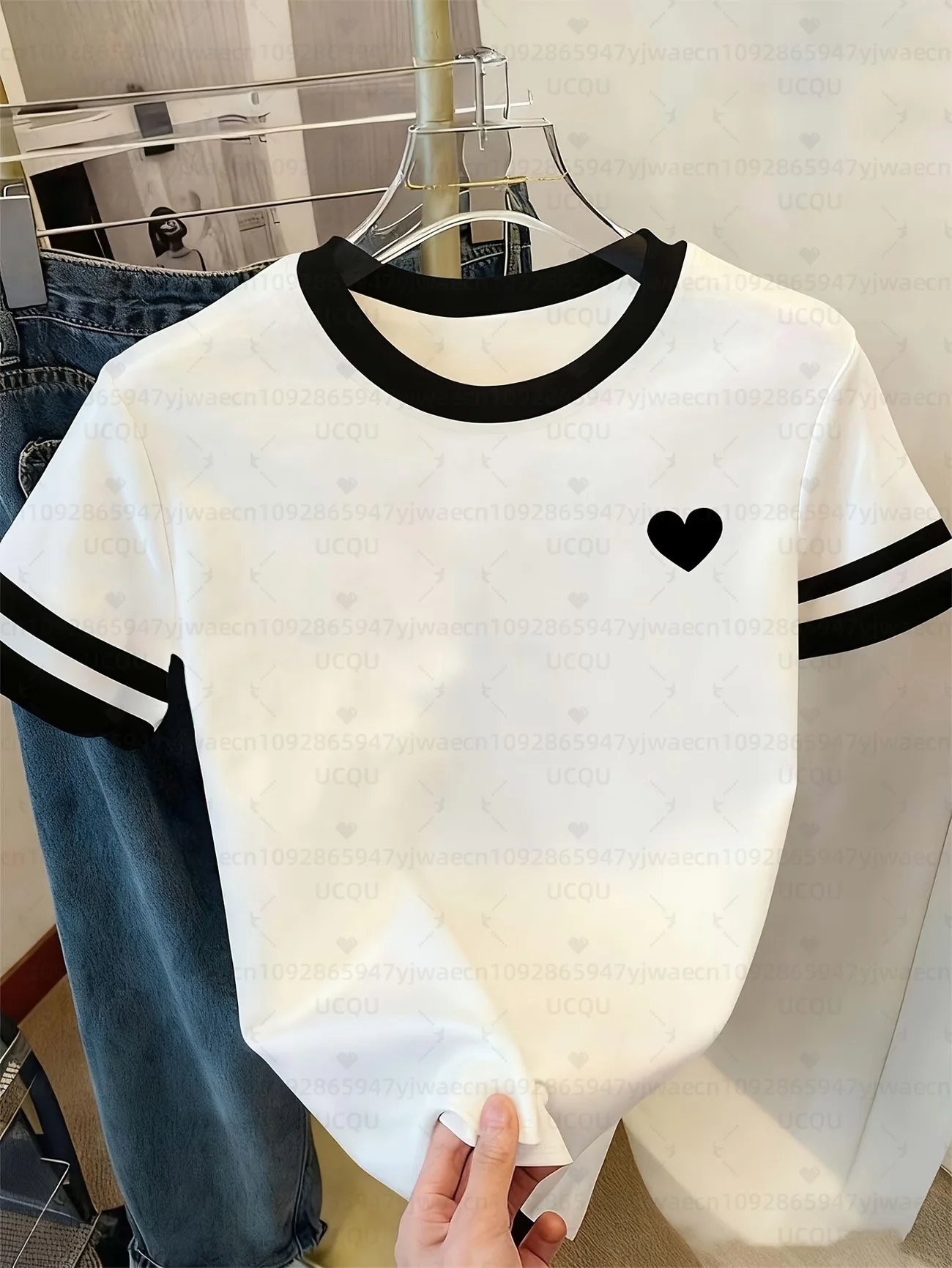 Summer Women Short Sleeve T-Shirt Girl Round Neck Tee Outdoor Sports Adult Valentines Day Red Heart Print T-Shirt Tops