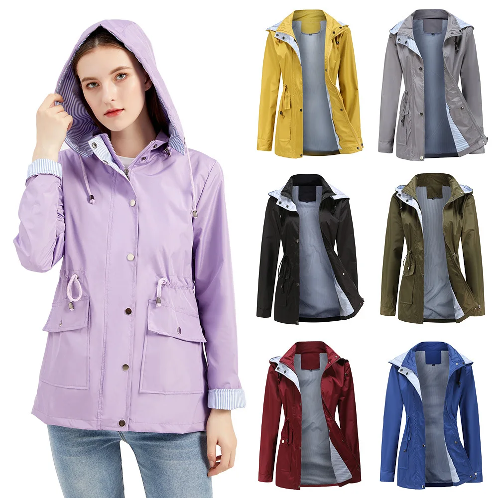 

Spring Autumn Trench Coat For Women 2023 Casual Long Sleeve Hooded Medium Long Female Overcoat Plus Size Windbreaker Black Coats