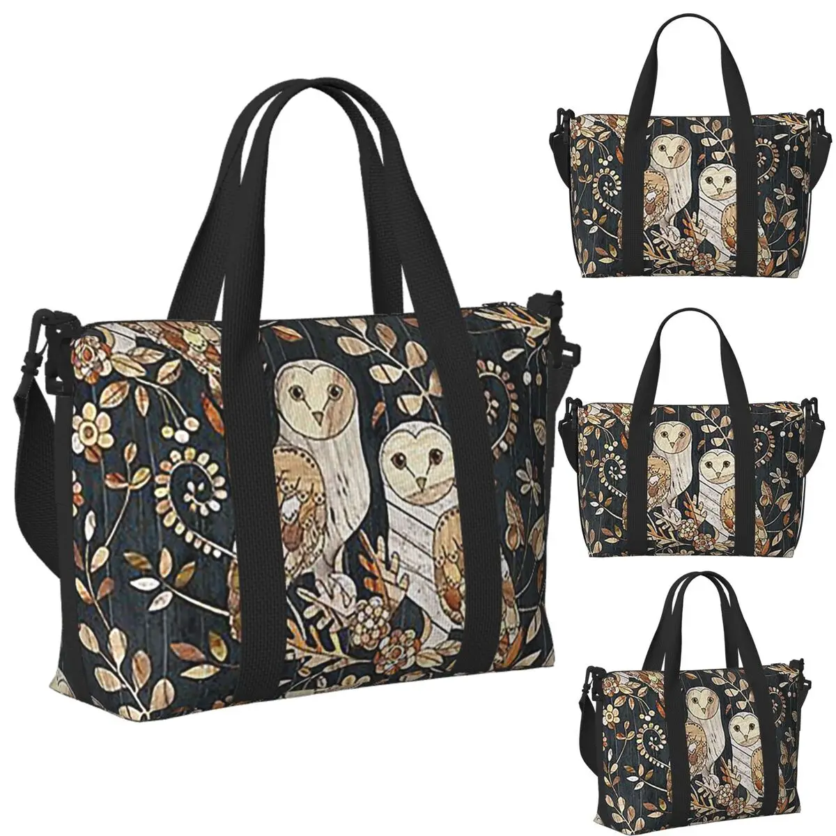 

Деревянная пляжная дорожная сумка Wonderland Barn Owl Collag, большая вместительная сумка-тоут для тренажерного зала, йоги, женская дорожная сумка для покупок