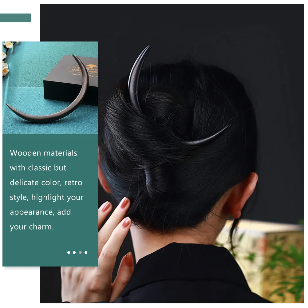 

Wooden Hair Stick for Women Moon Shape Fork Curved Hairpin Lightweight Vintage Style Bun Holder Elegant Decoration for Daily Use