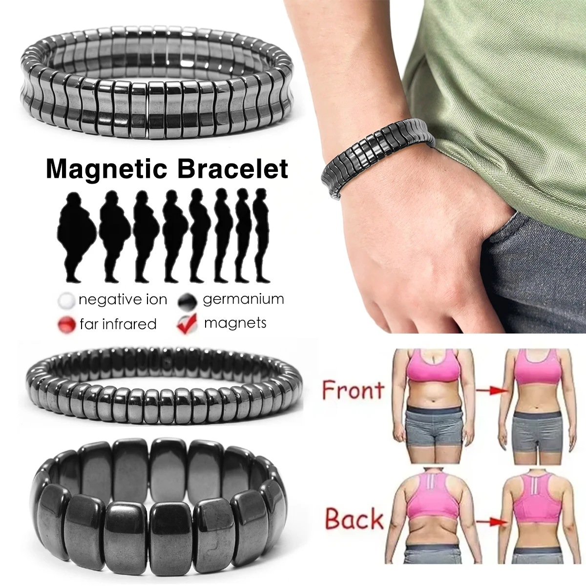 

Черные бусины, браслеты, эластичная веревка, магнит, гематитовые бусины, браслет для мужчин и женщин, ювелирные изделия для здоровья