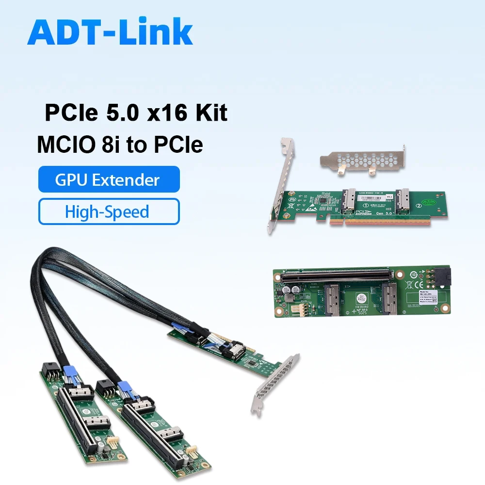 PCIe 5.0 X16 To MCIO Split Card GPU External Expansion Board Adapter Backward Compatible PCIe 4.0/3.0 High-Speed for GPU Server
