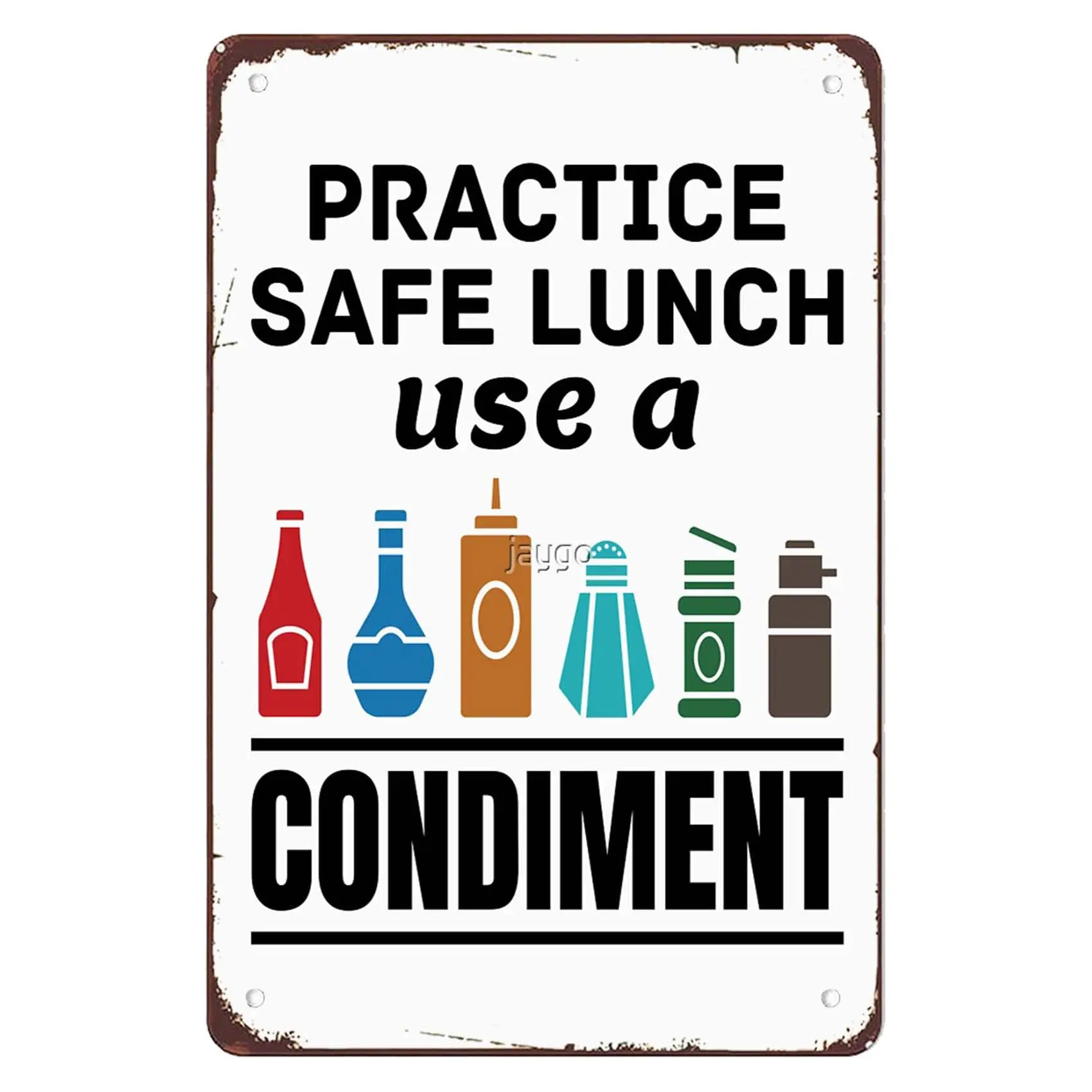 Funny Practice Safe Lunch Use a Condiment Fun Lunch Lady Signs Wall Decor Vintage Metal Tin Sign Wall Art Poster for Bar Man Cav