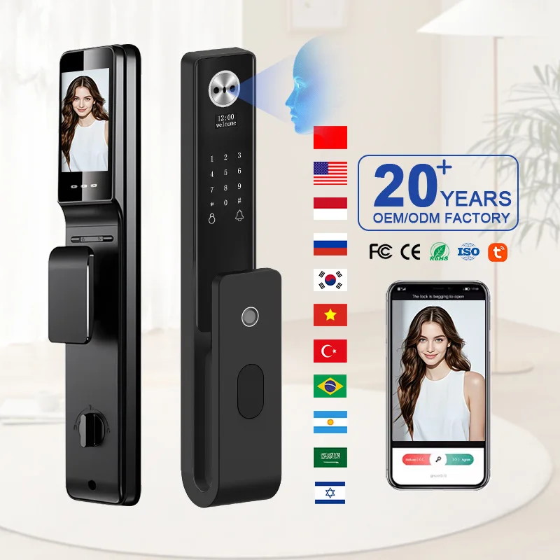 Palm Vein Smart Lock 3D Facial Recognition Smart Door Lock Tuya Fingerprint Password IC Card Key Visual Cat Eye Unlock Way