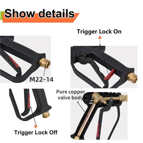 Imagen 2 del producto Pistola de lavado de alta presión para Karcher K2 K3 K4 K5 K6 K7 lavado de coches 4000 PSI con 5 boquillas de pulverización entrada M22-14 conexión rápida