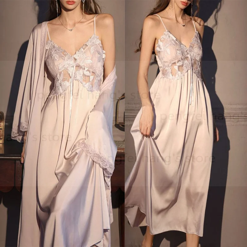 

Халат в сказочном стиле, женский сексуальный комплект с цветочным принтом на тонких бретельках, длинное кимоно, свободное нижнее белье, домашний халат, вискоза, Vestidos De Novia