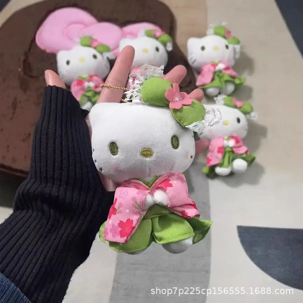 Sanrio Hello Kitty Matcha Kimono dentelle arc fleur de cerisier en peluche pendentif automobile intérieur voiture porte-clés sac à dos décoration cadeau