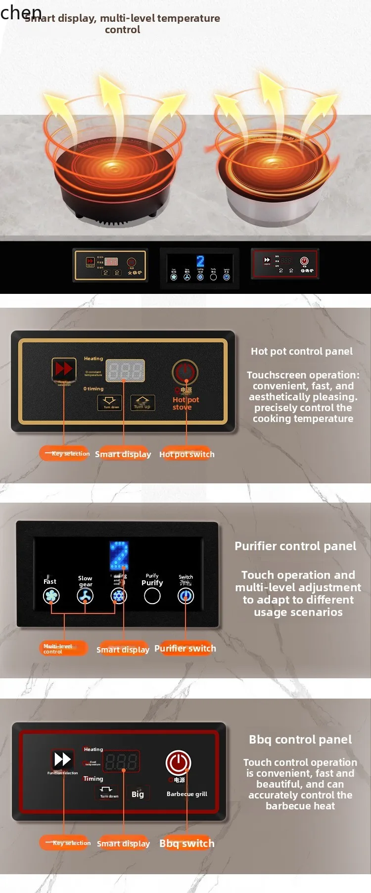 HXL Rock Plate Smokeless Cheese Grilling Plate Electric Grill with Integrated Smoke Exhaust Table and Chair