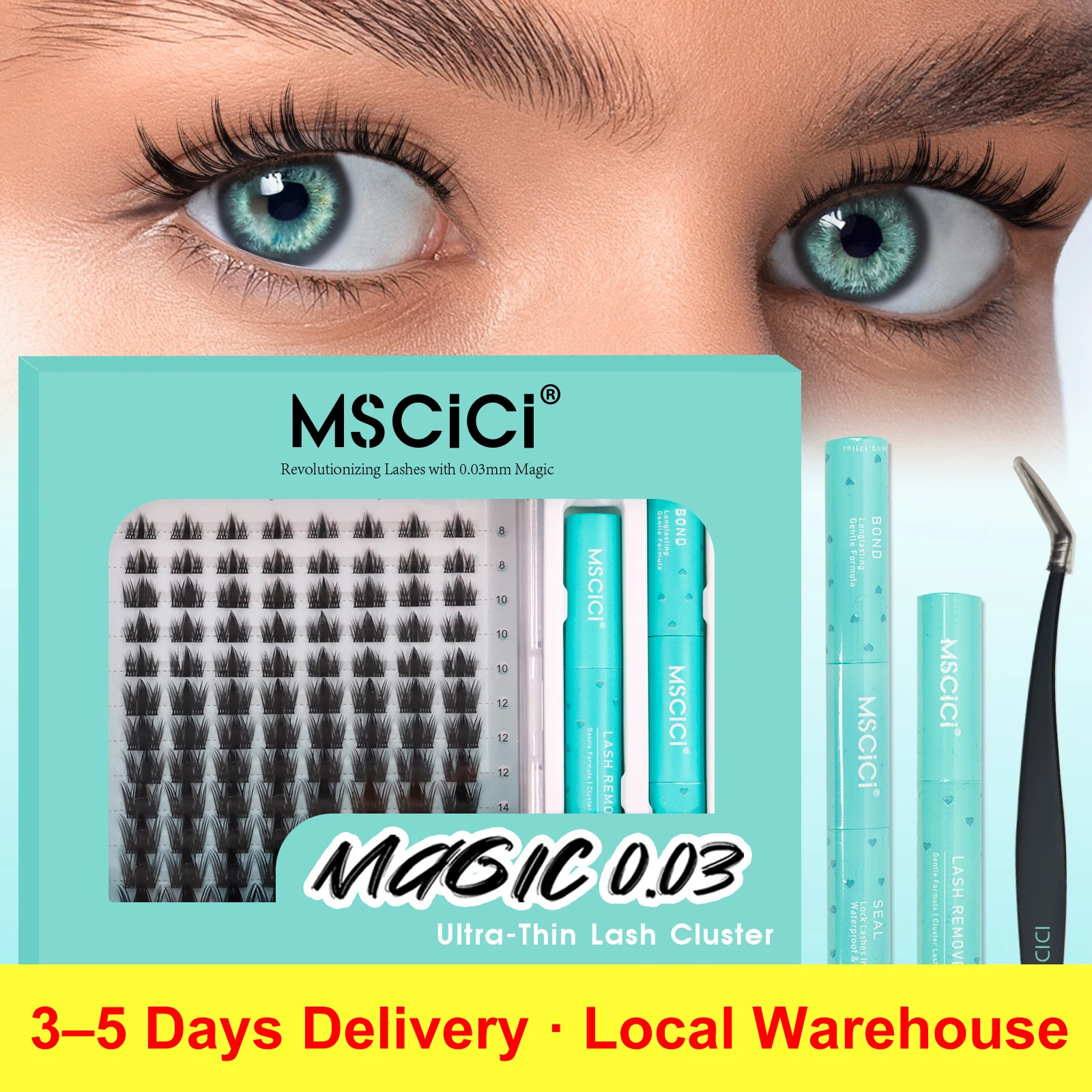 Kit grappoli per ciglia Manga MSCICI - Fascia per ciglia invisibile, colla per ciglia impermeabile senza lattice per occhi sensibili Design con punte naturali