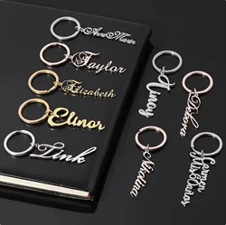 Aangepaste Naam Tag Sleutelhanger Gepersonaliseerde Letters Roestvrij Staal Sleutelhanger Ring Voor Vrouwen Mannen Vaderdag Moederdag